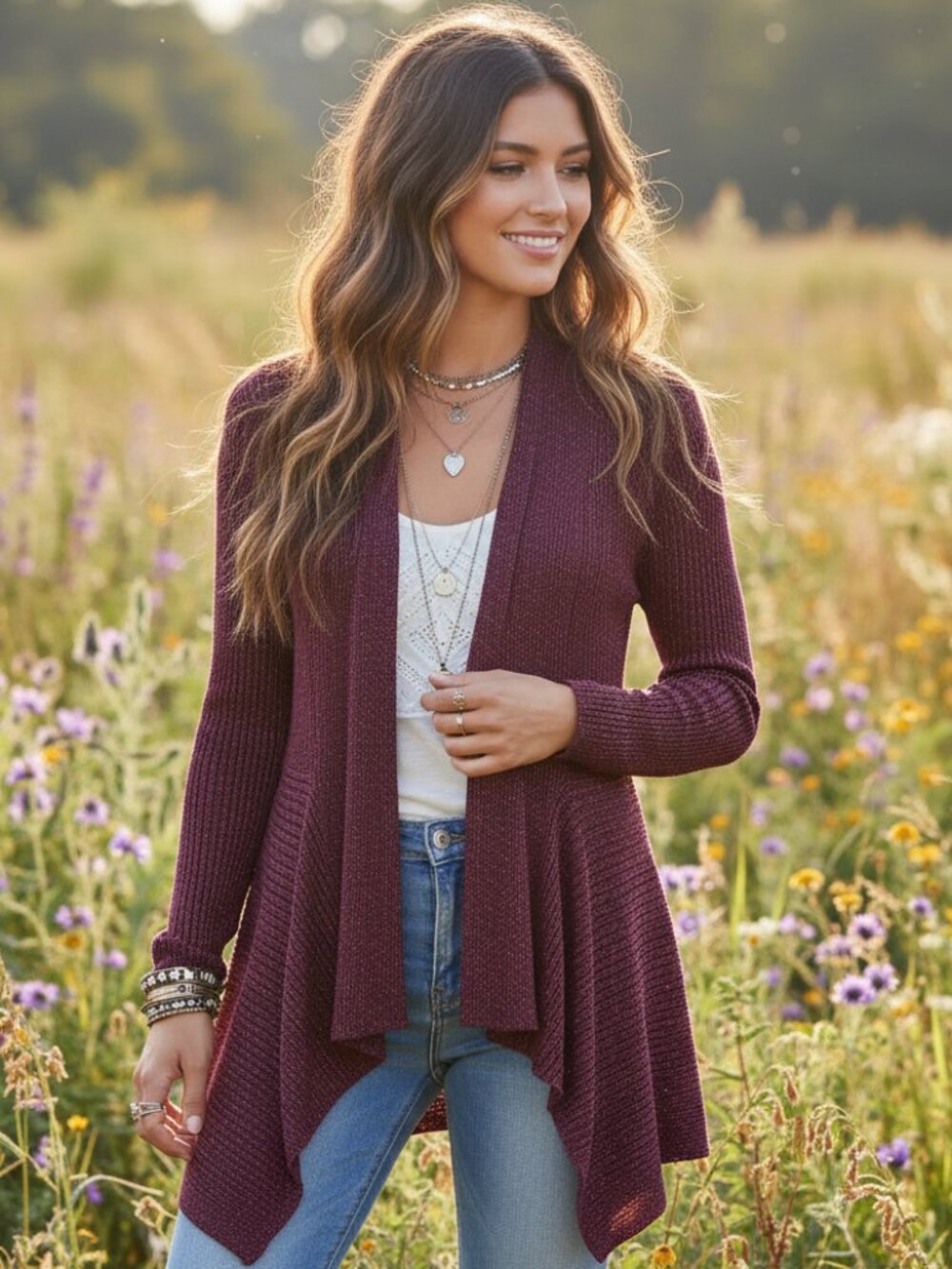 Belldini L Cardigan Sweater Burgundy Lurex Glam Whimsigoth Minimalist Moody